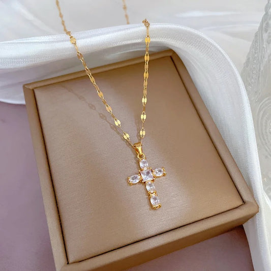 Gold Plated Cross Pendant Necklace for Women
