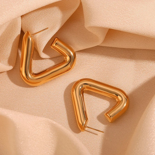 18K Gold Plated Geometric Tripod Hollow Earrings